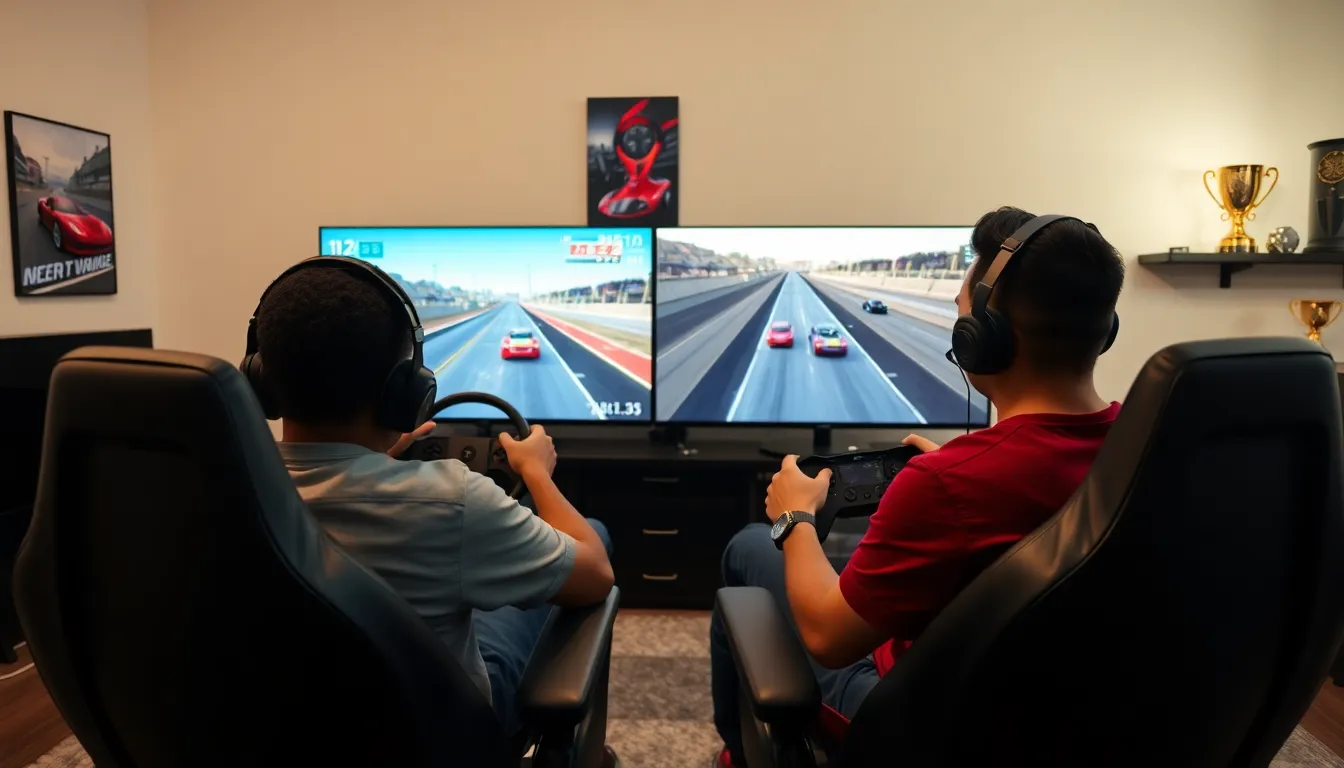 two players racing in split screen mode of Gran Turismo 7.