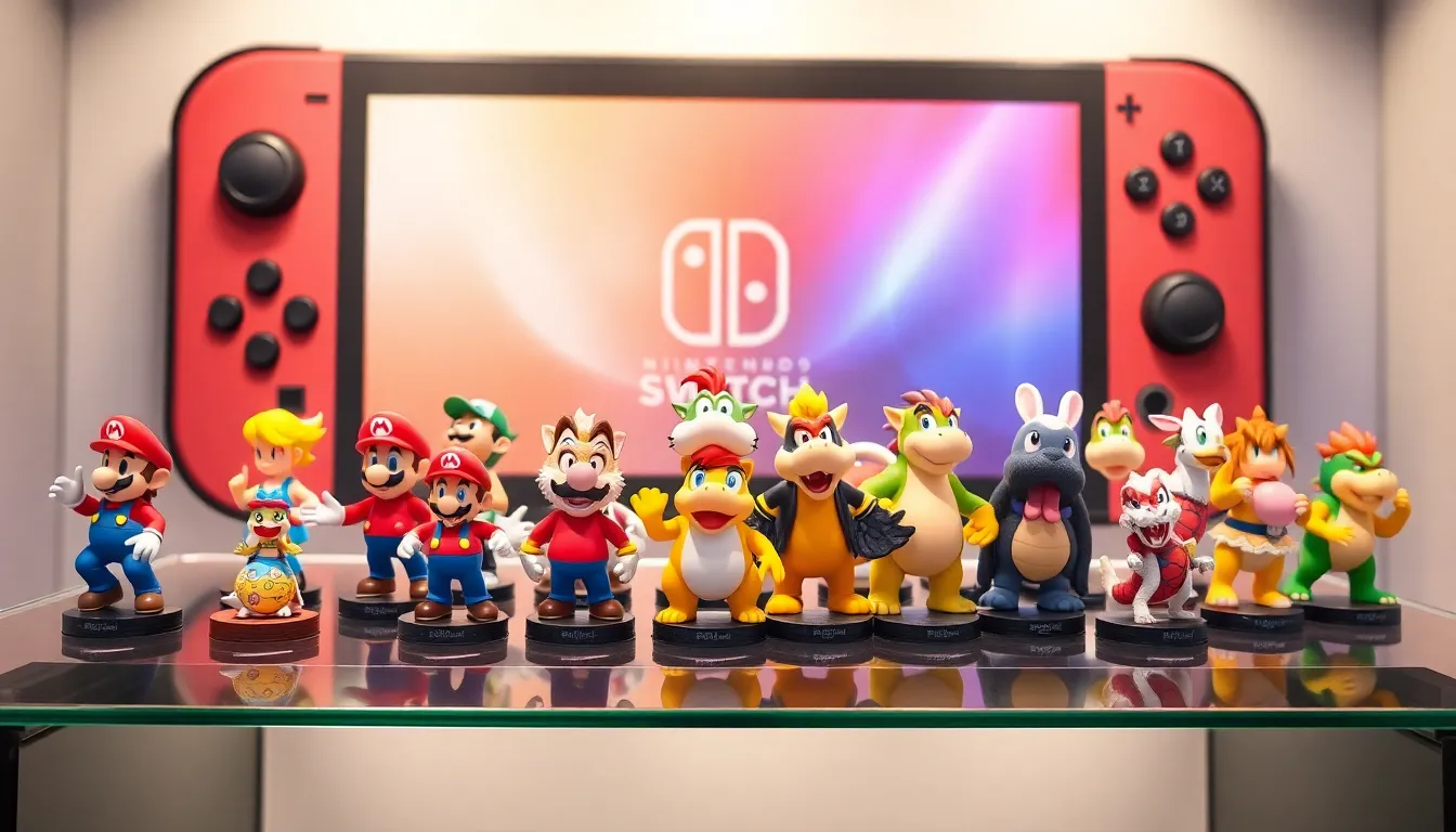 collection of colorful Amiibo figures featuring Nintendo characters.
