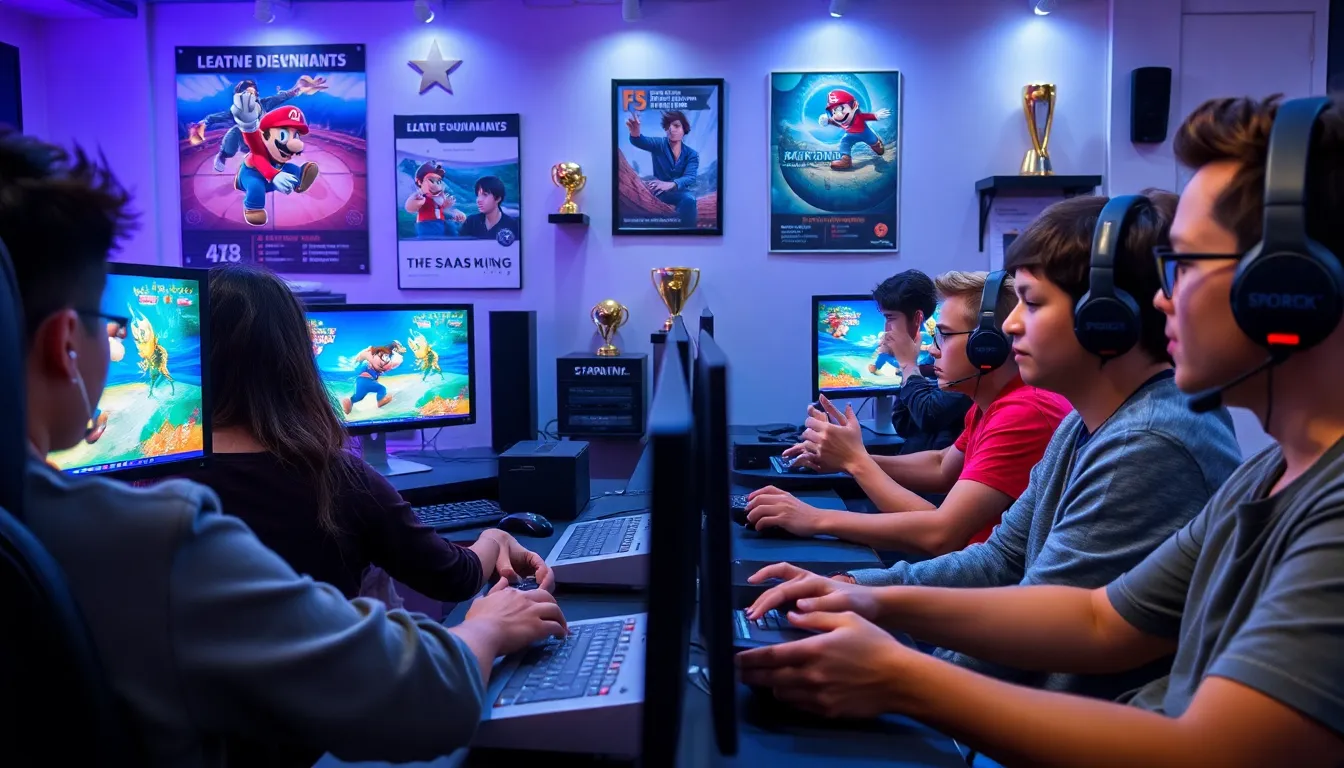 diverse gamers competing in Super Smash Bros Melee in a modern gaming environment.